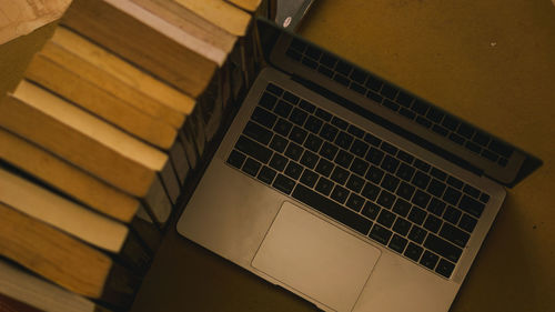 High angle view of laptop on table