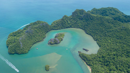 High angle view of blue sea against sky