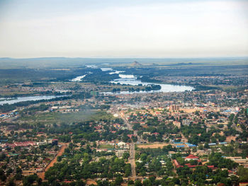 High angle view of townscape against sky