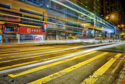 Light trails on road at night