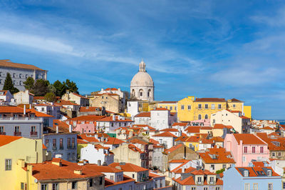 View of buildings in town against sky