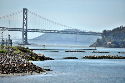 Suspension bridge over river