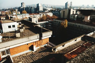 High angle view of cityscape against sky