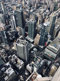 High angle view of modern buildings in city