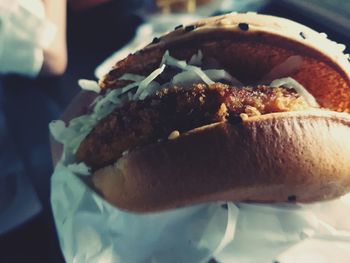 Close-up of burger in plate