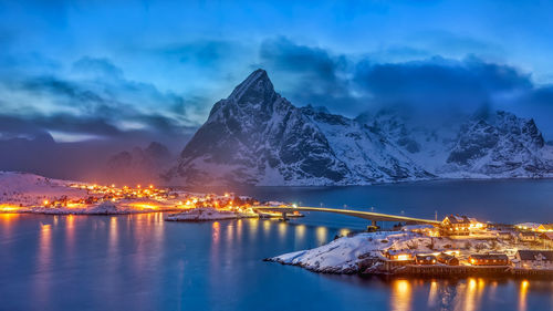 Scenic view of sea against sky at night