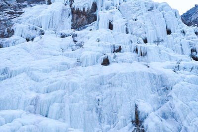 Panoramic view of the ice-covered slopes in winter