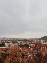 High angle shot of townscape against sky