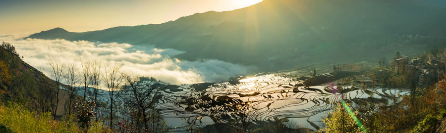 Panoramic view of mountains against sky