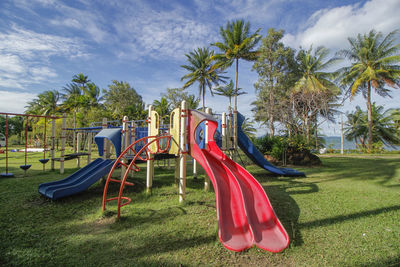 Colorful playground on yard in the park. colorful children playground