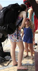 Full length rear view of women