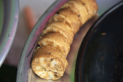 High angle view of bread in container