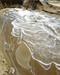 High angle view of sand at beach