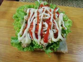 High angle view of chopped vegetables on table