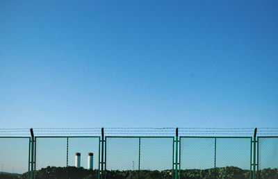 Fence against clear blue sky