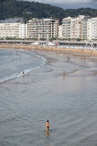 High angle view of people on beach