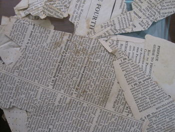 High angle view of text on paper