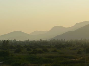 Scenic view of mountains against clear sky