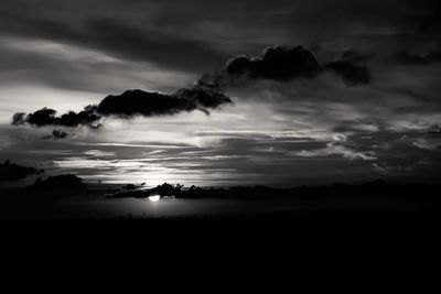 Scenic view of silhouette landscape against sky at sunset