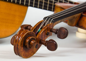 Detail shot of cello by guitar