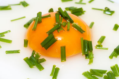 High angle view of vegetables on white background