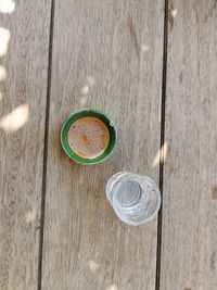 High angle view of drink on table