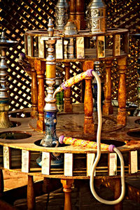 View of wine bottles on table