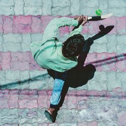 High angle view of a man playing outdoors