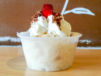 Close-up of dessert in bowl on table