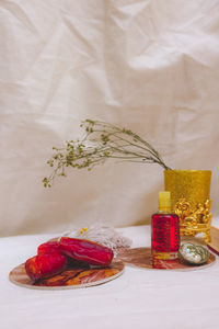 Close-up of strawberries in plate on table