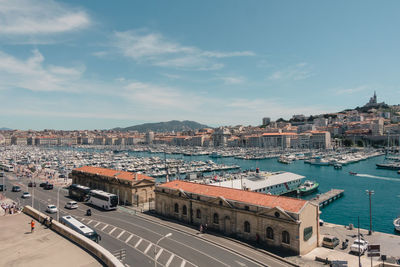 High angle view of cityscape against sky