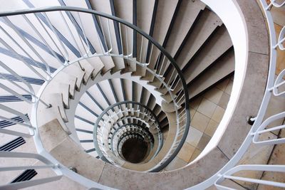 High angle view of spiral staircase in building