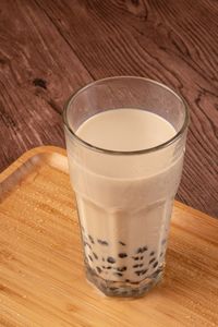 High angle view of drink on table