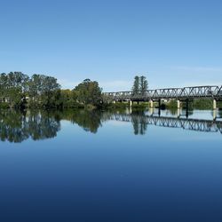 Scenic view of lake against clear blue sky