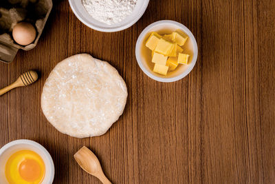 High angle view of breakfast on table