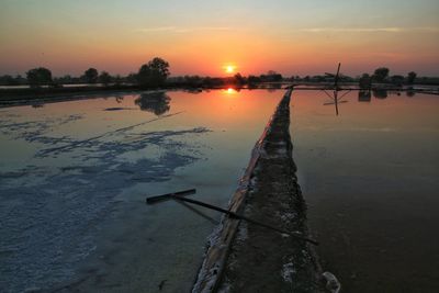 Scenic view of lake against sky during sunset