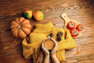 High angle view of breakfast on table