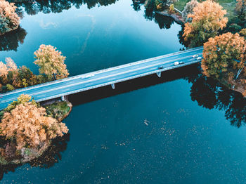 High angle view of trees by lake