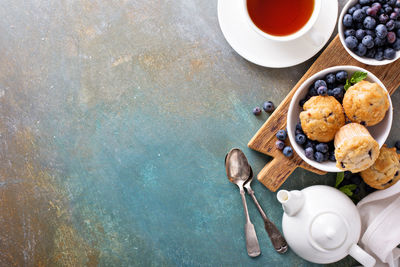 High angle view of food on table