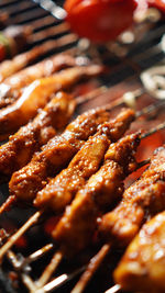 Close-up of meat on barbecue grill