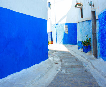View of an empty blue  street 