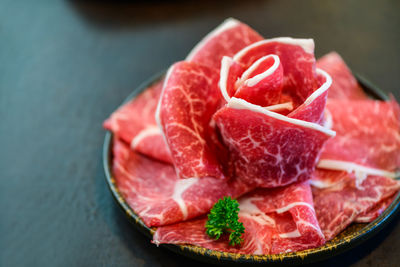 Close-up of food in plate on table