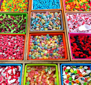 High angle view of multi colored vegetables for sale