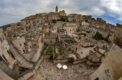 High angle view of old building in town