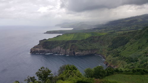Scenic view of sea against cloudy sky