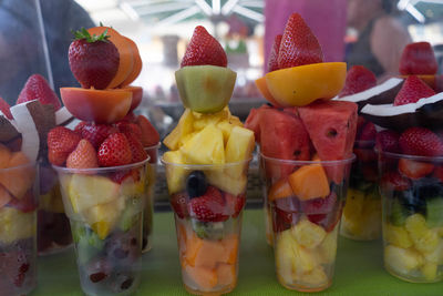 Close-up of fruits in glass