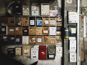 Mailboxes mounted on wall