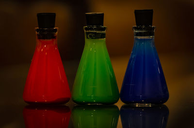 Close-up of glasses on table