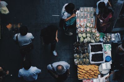 High angle view of street vendor on road