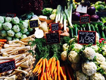 Various vegetables for sale at market stall